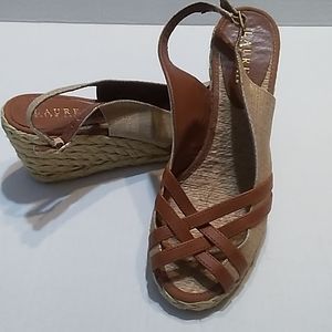 LAUREN Ralph Lauren Gold Beige Wedge Heel Sandals